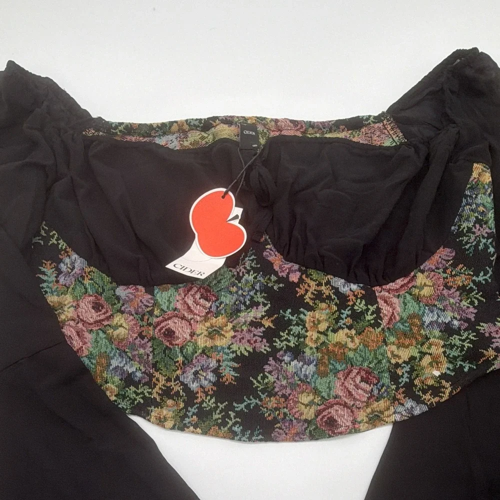 Dark Floral Tapestry Black Floral Chiffon Cropped Renfest Whimsygoth Boho Sexy